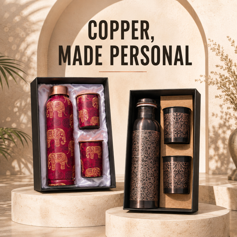 Copper Bottle Set | 950ml Bottle with 250ml Glasses
