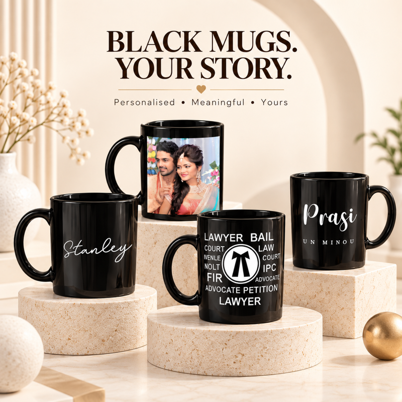 Custom Black Ceramic Mug 300ml | Personalised Coffee Cup for Photos Names Messages & Special Gifts