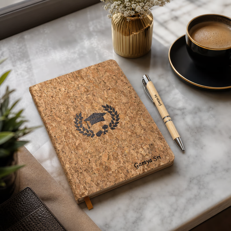 Cork Personalised Diary Pen Set | Premium Eco Style Diary with Custom Name & Matching Pen | Elegant Gift Set for Office Students Professionals Birthday