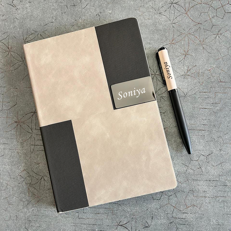 Titanium Luxe Personalised Diary Pen Set | Premium Dual Tone Diary with Custom Name Printing & Elegant Matching Pen | Luxury Office Stationery Gift Set