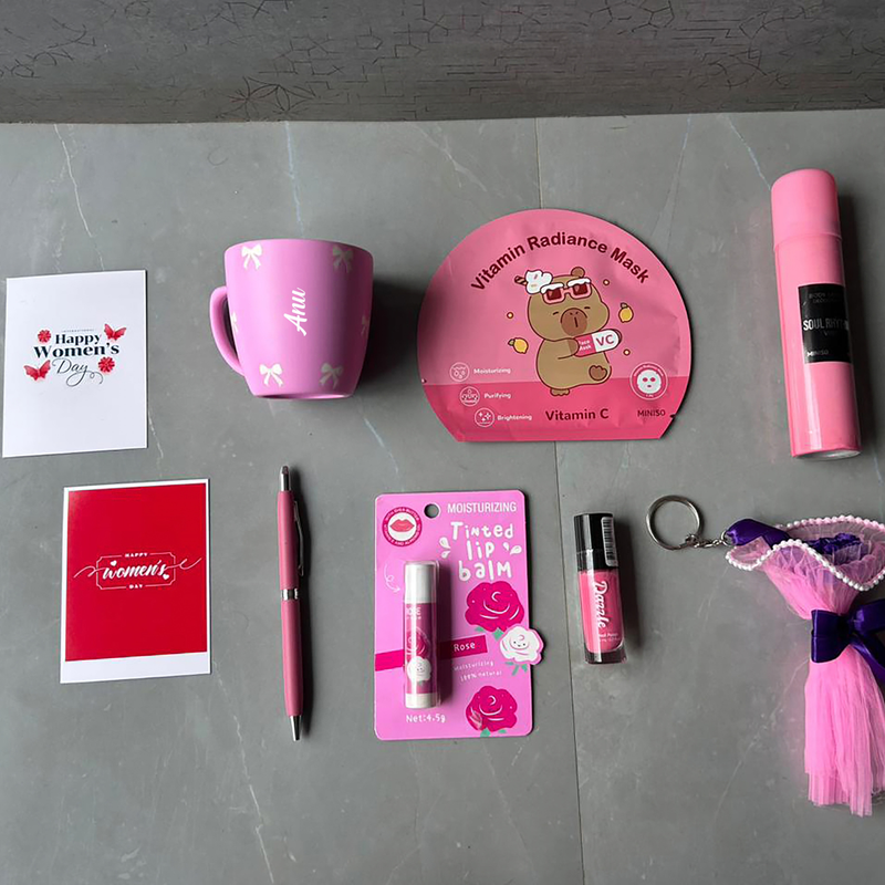 Personalised Elegance Lady Gift Box | Premium Women Gift Hamper with Cute Cup, Beauty Essentials, Pen & Keychain