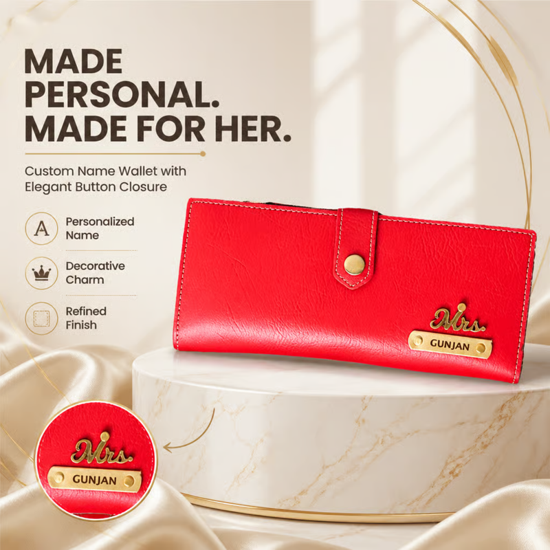 NEXON 2 Fold Customizable Ladies Wallet | Personalized Button Closure Women’s Wallet with Card & Cash Compartments