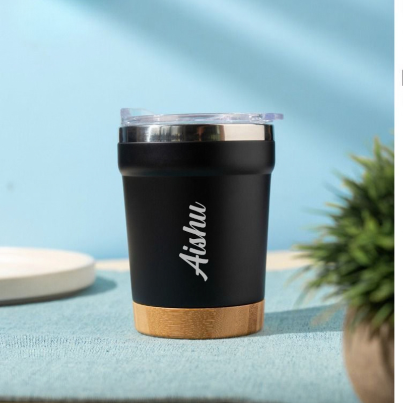 Personalised Supreme Travel Mug | 350ml Tumbler with Wooden Base Grip