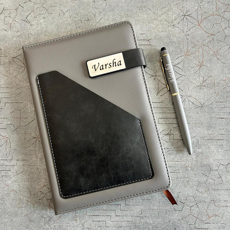 Terra Luxe Personalised Diary Pen Set | Premium Leather Finish Diary with Custom Name Plate & Matching Pen | Elegant Office Stationery Gift Set