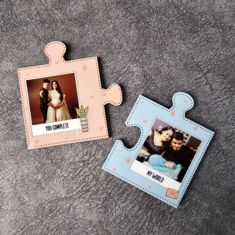Couple Puzzle Magnets | Personalized Photo Fridge Magnet Set | Matching Puzzle Piece Couple Gift | Custom Memory Keepsake for Anniversary & Special Moments
