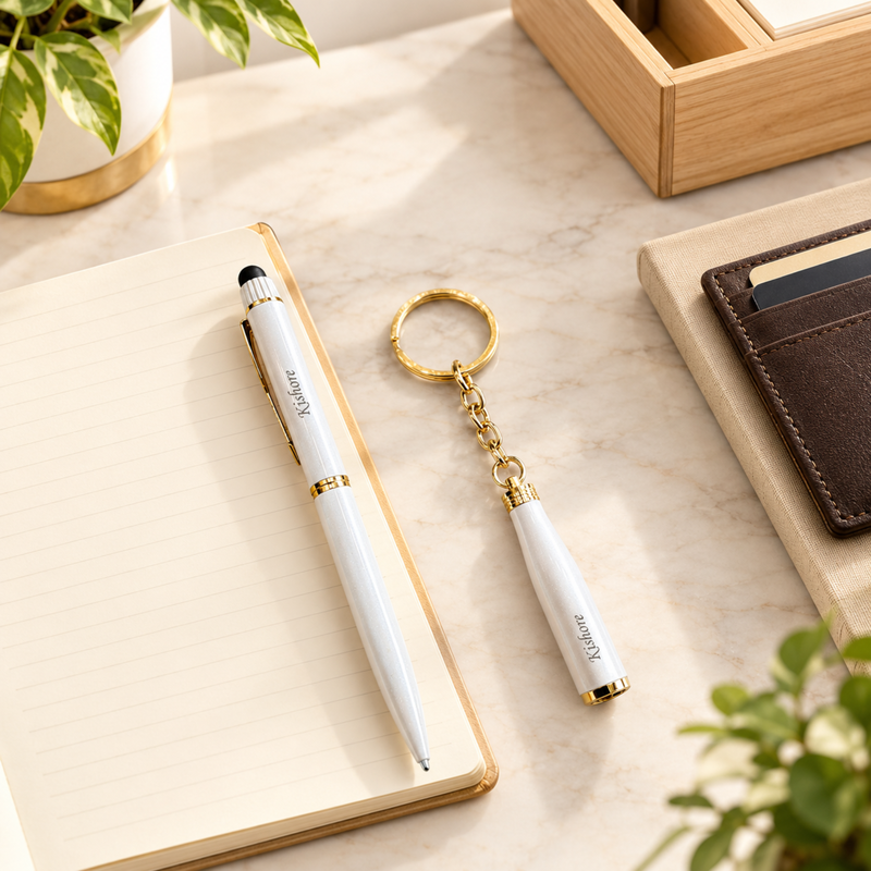 Personalised Bottle Shape Keychain & Pen Set | Stylish Pen with Matching Keychain | 2-Piece Gift Set for Men & Women