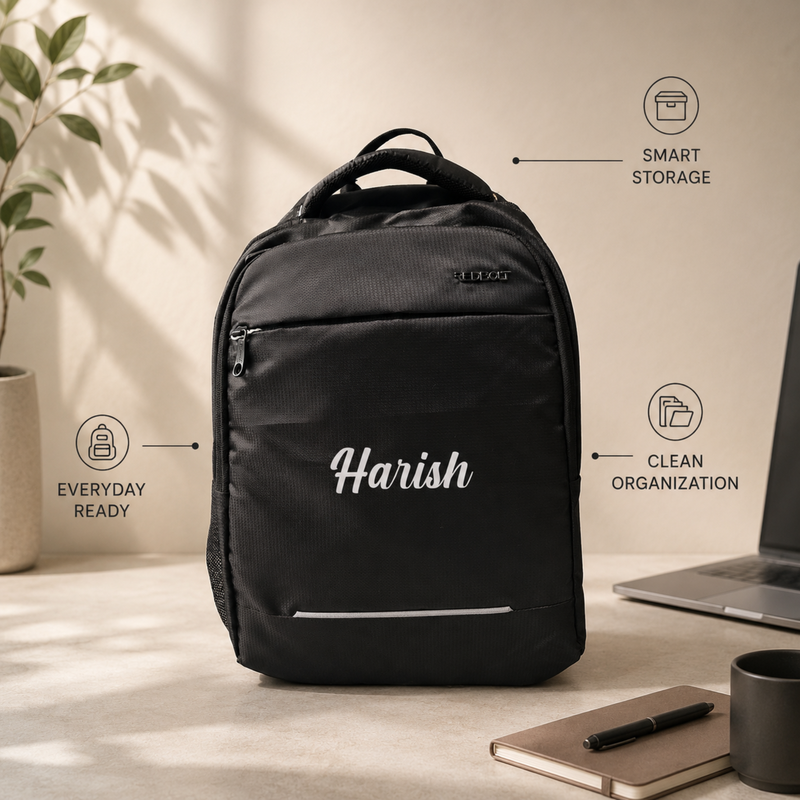 Personalised Black Laptop Backpack with Custom Name | Office and Travel Bag