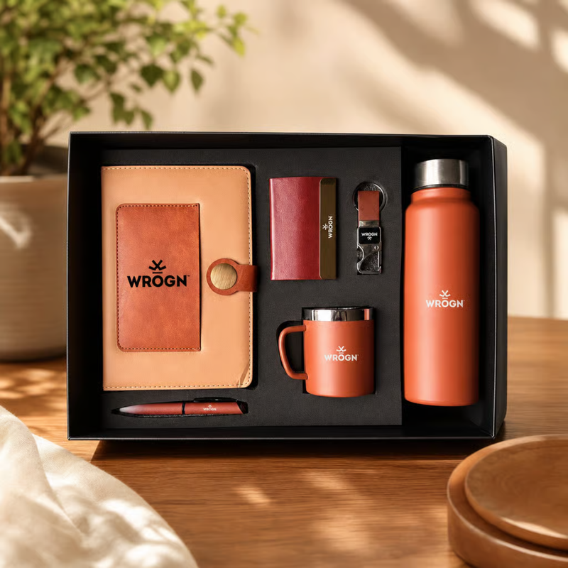 Personalized Mercury 6 in 1 Gift Set | Custom Name Diary Bottle Pen Keychain Card Holder & Mug Combo | Corporate Birthday Office Gifting Set