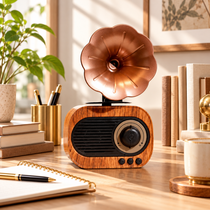 Gramophone Retro Speaker with Radio | Vintage Style Bluetooth Speaker for Home & Office