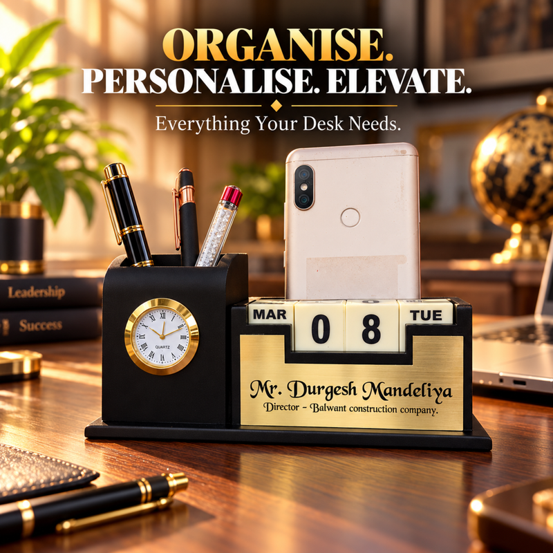 Personalised Cubical Pen Stand | Infinity Calendar Cubes | Mobile Holder Pen Holder & Mini Clock Desk Organizer Gift