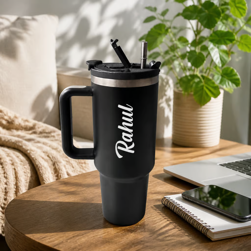 LED Stanley Flask | 1200ml Stainless Steel Water Bottle with Straw, Handle & Personalized Name