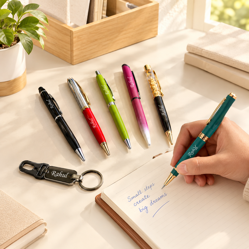 6 in 1 Personalised Pen Gift Set | 6 Stylish Pens with Keychain | Premium Gift Set for Men & Women
