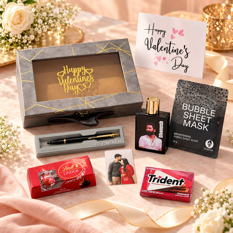 Crafted Premium Gift Set | Parker Pen Lindt Chocolate Bellavita Perfume Wallet Card Face Mask & Personalized Hamper | Luxury Gift Box for Special Occasions