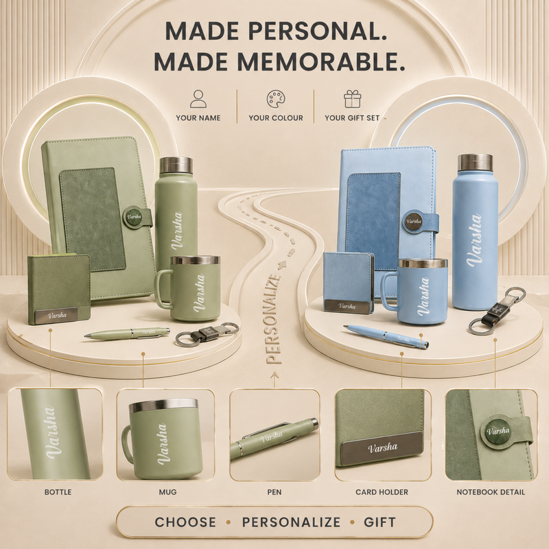 Personalized Venus 6 in 1 Gift Set | Custom Name Diary Bottle Pen Keychain Card Holder & Mug Combo | Corporate Office Gifting Set