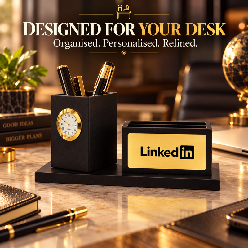 Personalised Rotating Pen Stand | Wooden Stationery Holder with Desk Organizer | Premium Office Table Accessory Gift