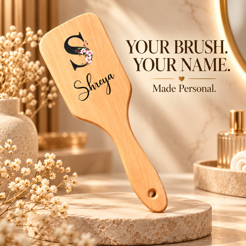 Personalised Bamboo Bristle Hair Brush | Natural Wooden Hair Brush