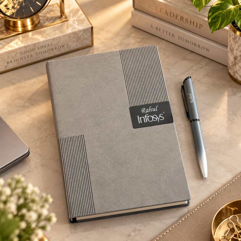 Oppo Personalised Diary Pen Set | Premium Textured Diary with Custom Name Plate & Matching Pen | Elegant Office Stationery Gift Set for Professionals