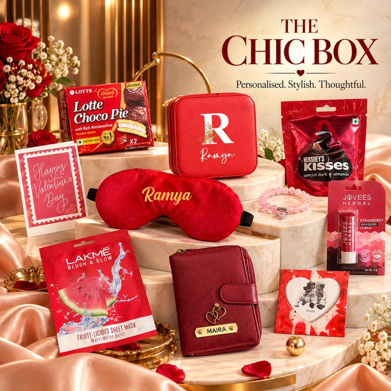 Personalised The Chic Box | Premium Women Gift Hamper with Wallet, Eye Mask, Beauty Essentials & Chocolates