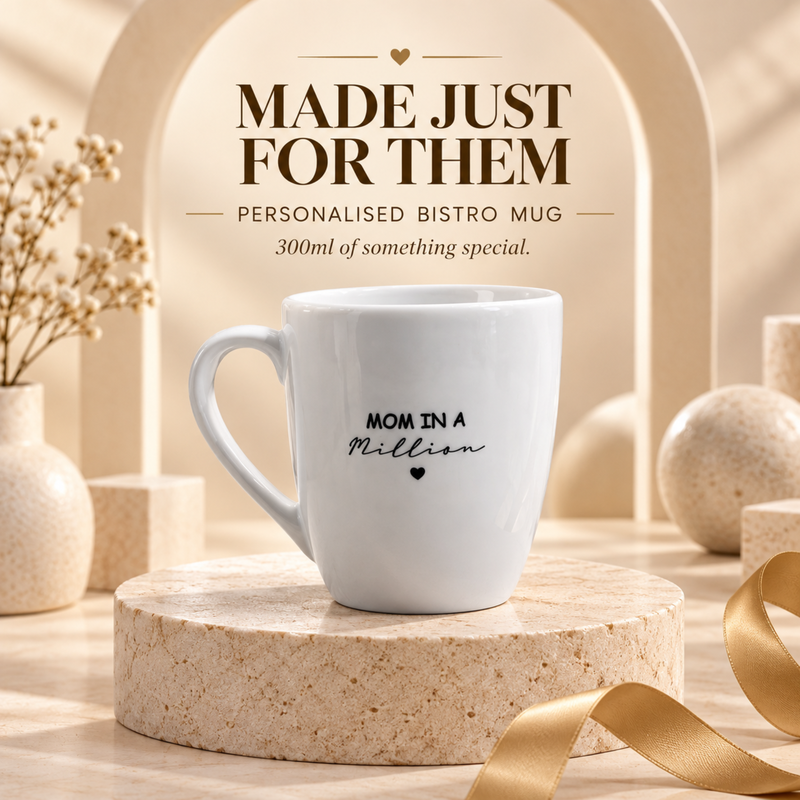 Personalised Bistro Mug 300ml | Premium Ceramic Coffee Cup for Mom Dad Gift | Custom Printed Mug for Home Office & Special Occasions
