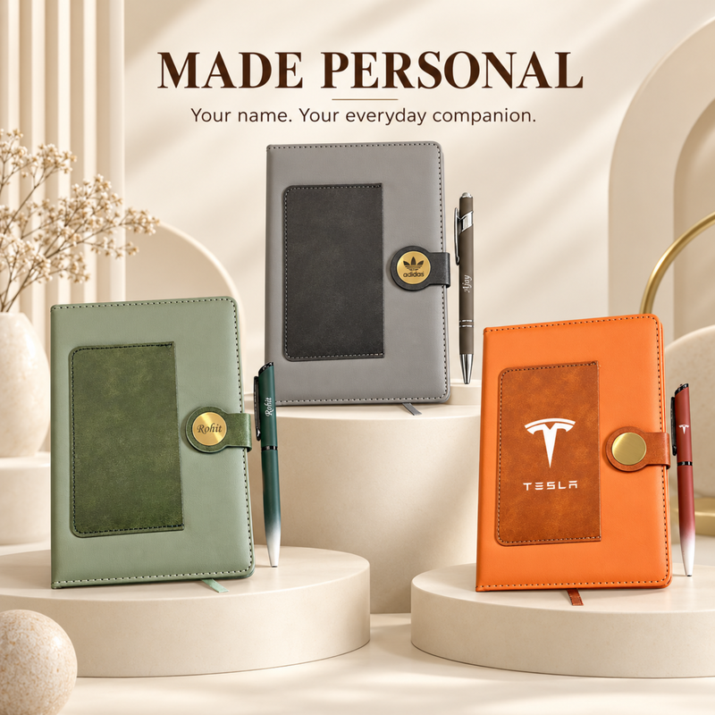 Personalized A5 Diary Pen Set | Premium Leatherette Notebook with Matching Pen | Custom Corporate Gift Set | Elegant Office Stationery Gift