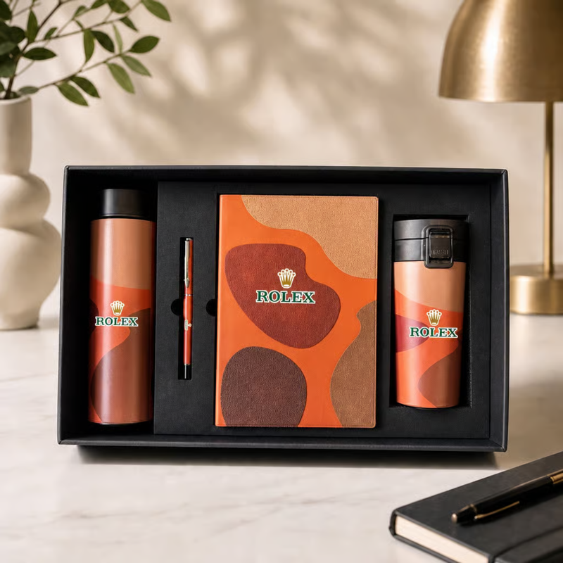 Personalized Doodle 4 in 1 Gift Set | Custom Name Diary Flask Travel Mug & Pen Combo | Corporate Birthday Office Gifting Set