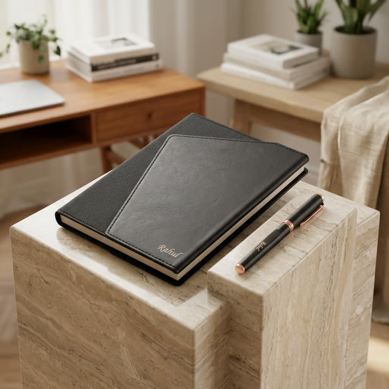 Windsor Diary Pen Set | Premium Leather Finish Notebook with Stylish Writing Pen | Personalized Gift Set for Office Students Professionals | Elegant Diary & Pen Combo