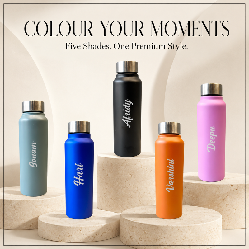 Personalised Name Water Bottle with Custom Text | Reusable Bottle with Stainless Steel Lid