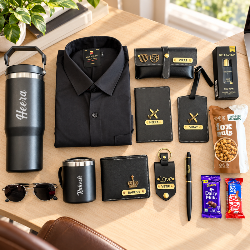 Zenit Premium Shirt Hamper For Men | Personalized Gift Set With Flask Wallet Perfume Accessories & Chocolates