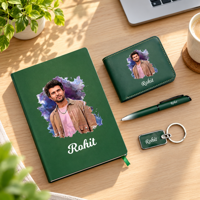 Artistic Customised Gift Set 1.0 | Personalised Photo Diary, Photo Wallet, Pen & Keychain Set | Premium Corporate Gift Hamper for Men & Women