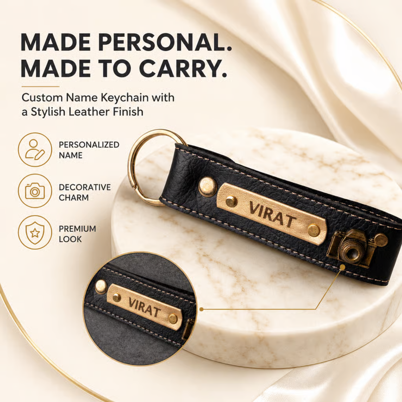 NEXON Customizable Keychain | Personalized Name Key Ring with Stylish Leather Finish & Decorative Charm