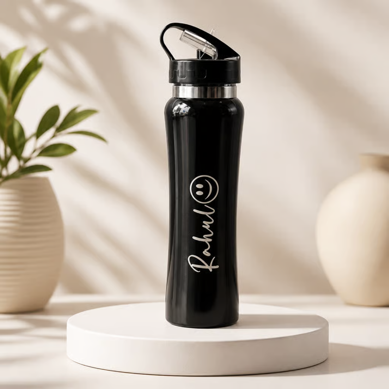 Nexon Personalized Straw Sipper Bottle | 750ml Stainless Steel Water Bottle with Flip Lid & Reusable Straw | Leak Resistant Travel Bottle for Kids, Office, Gym & Outdoor Use