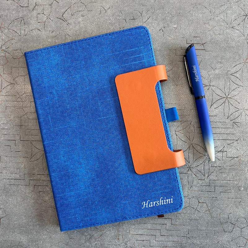 Glide Personalised Diary Pen Set | Premium Fabric Finish Diary with Custom Name & Matching Pen | Stylish Office Stationery Gift Set for Students Professionals