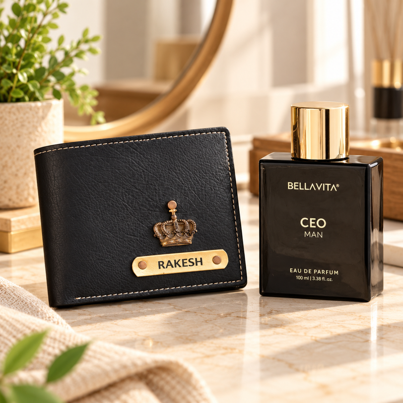Nexon Men Wallet & Bellavita Perfume Gift Set | Personalised Wallet Combo with Premium Fragrance | Stylish Gift Hamper for Men