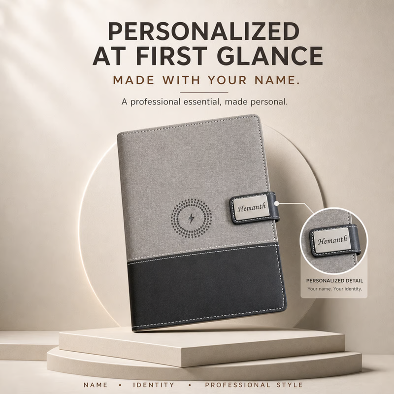 Power Bank Diary with 10000mAh Capacity | Multi-Utility Organizer with Card Slots | Smart Office & Corporate Gifting Accessory