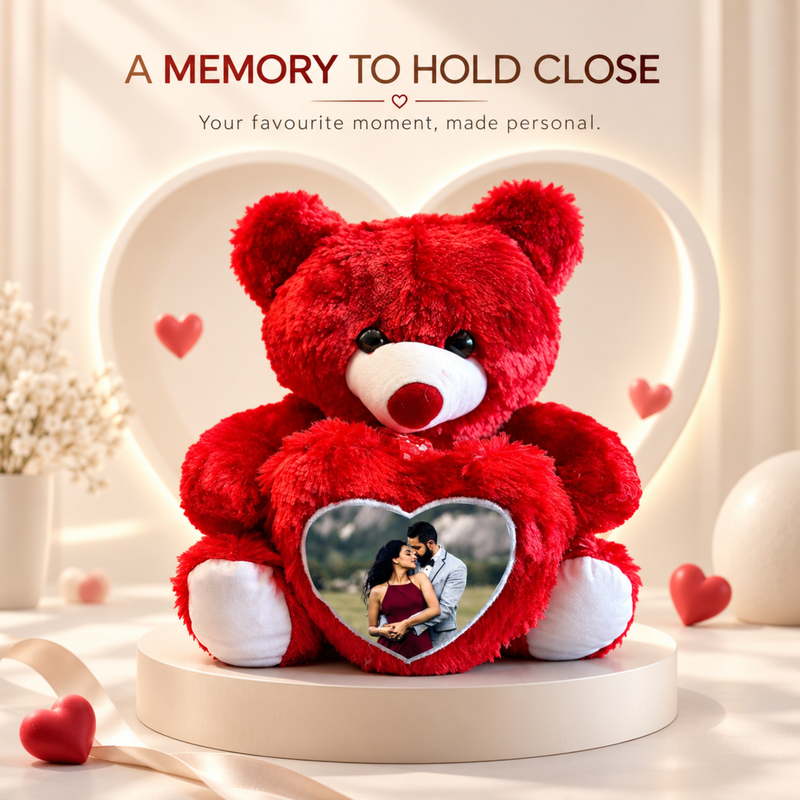 Personalized Teddy Photo Cushion | Custom Photo Printed Teddy Bear Cushion | Romantic Couple Gift | Birthday Anniversary Valentine Gift