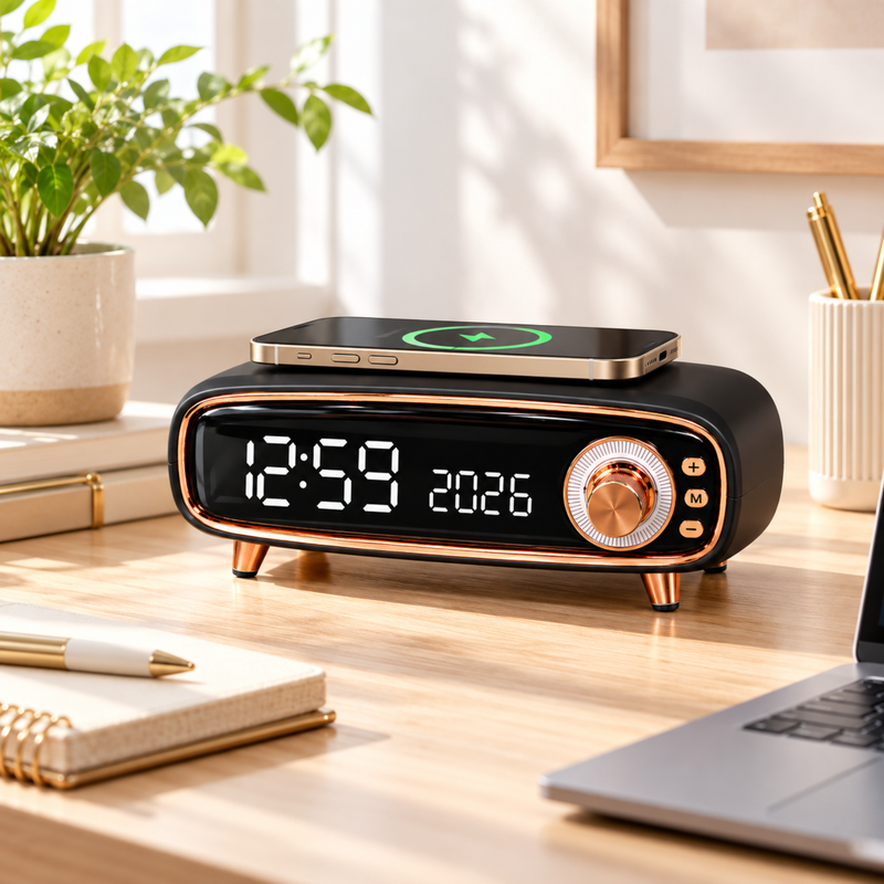 Pebble Aura 3.0 Wireless Charger Speaker | 3-in-1 Bluetooth Speaker with Digital Clock
