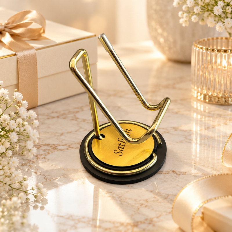 Personalised Metal Mobile Stand & Pen Stand | Multipurpose Desk Organizer | Stylish Tabletop Gift for Home & Office