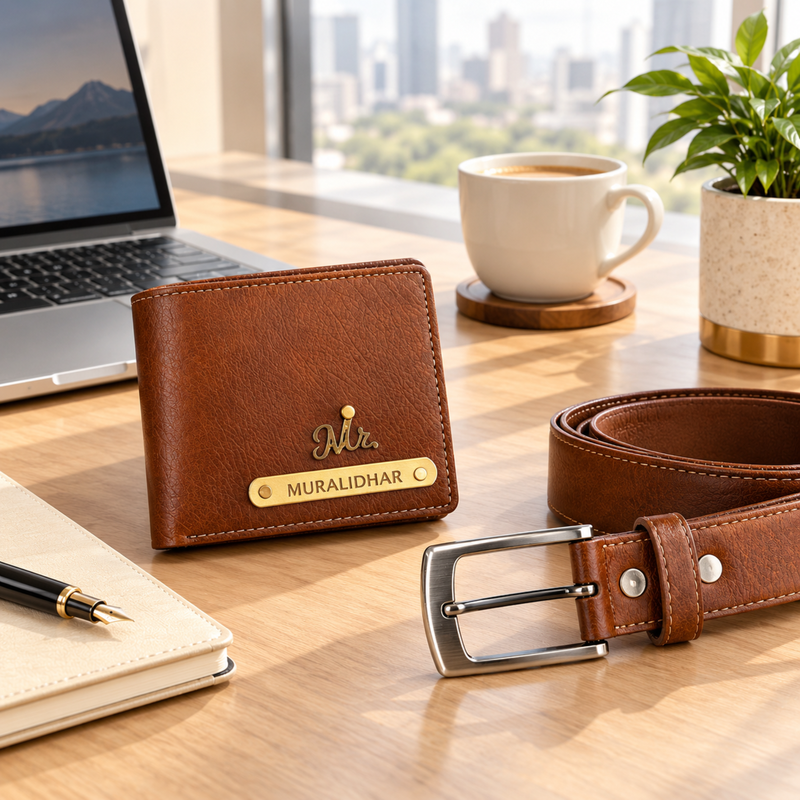 Nexon Customised Wallet & Belt Combo | Personalised Men Wallet with Premium Belt Gift Set | Stylish Accessories Hamper for Men