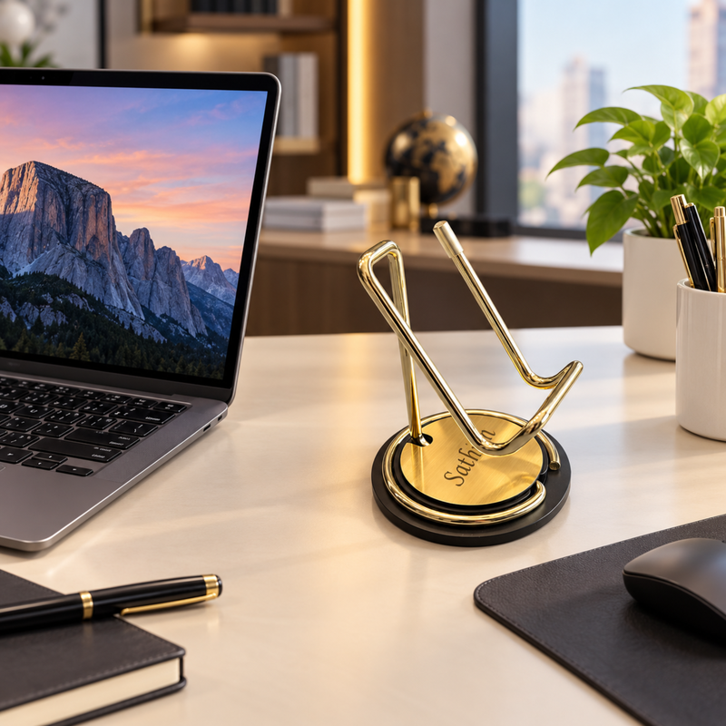 Personalised Metal Mobile Stand & Pen Stand | Multipurpose Desk Organizer | Stylish Tabletop Gift for Home & Office