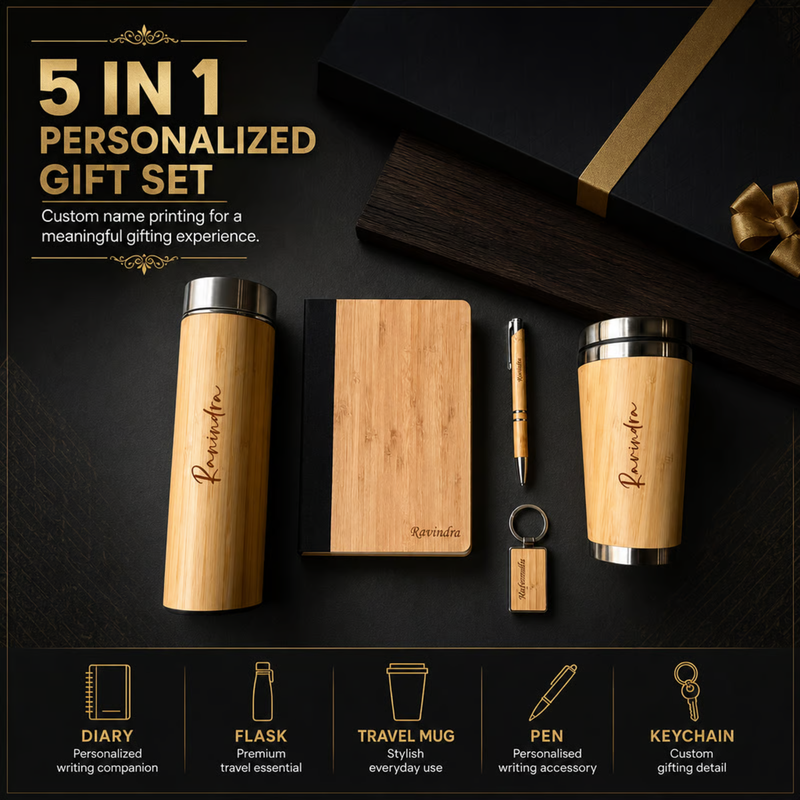 Cygnus Premium Gift Set | Personalized Diary Flask Travel Mug Pen & Keychain Combo Set