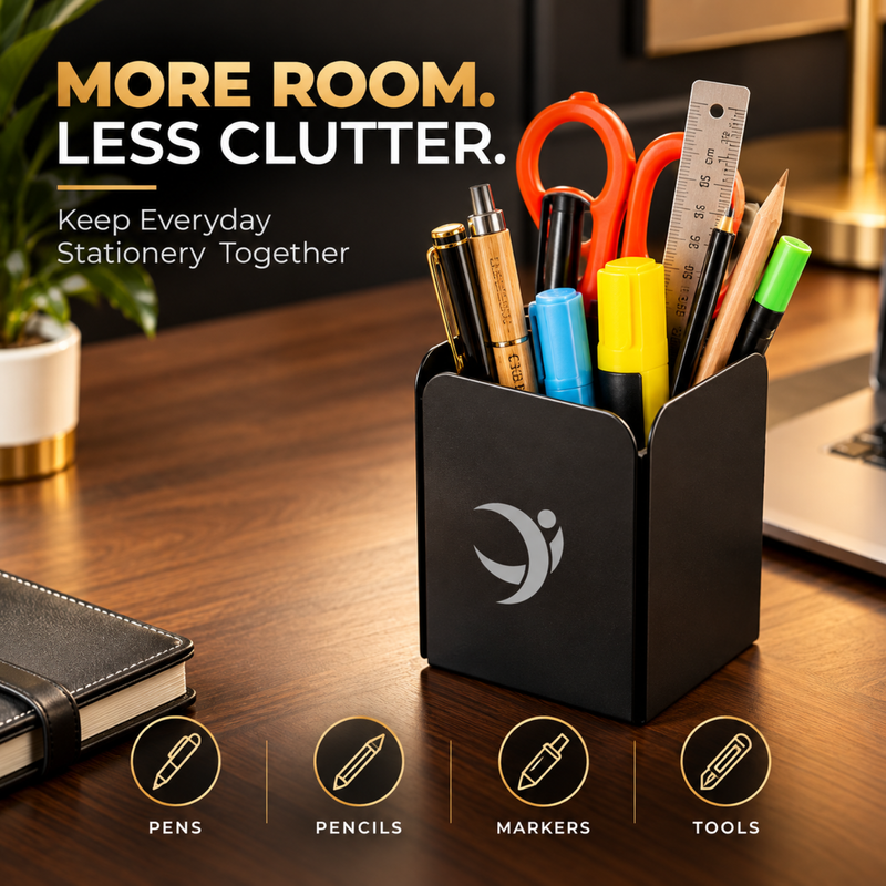 Personalised Multi Stationery Stand | Premium Metal Pen Holder for Desk Organisation