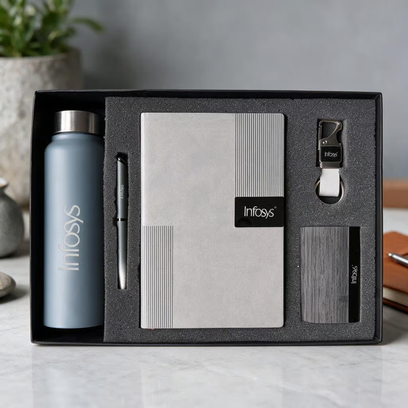 Personalized Erocare 5 in 1 Gift Set | Custom Name Diary Bottle Pen Keychain & Card Holder Combo | Corporate Birthday Office Gifting Set