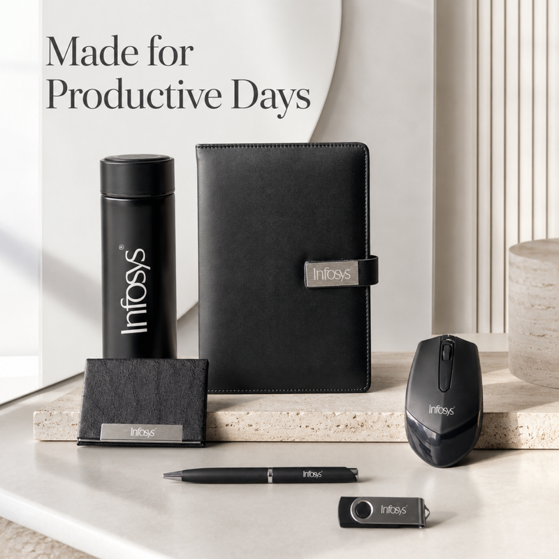 Personalized Nexora 6 in 1 Gift Set | Custom Name Flask Diary Pen Mouse Card Holder & Pen Drive Combo | Corporate Office Gifting Set