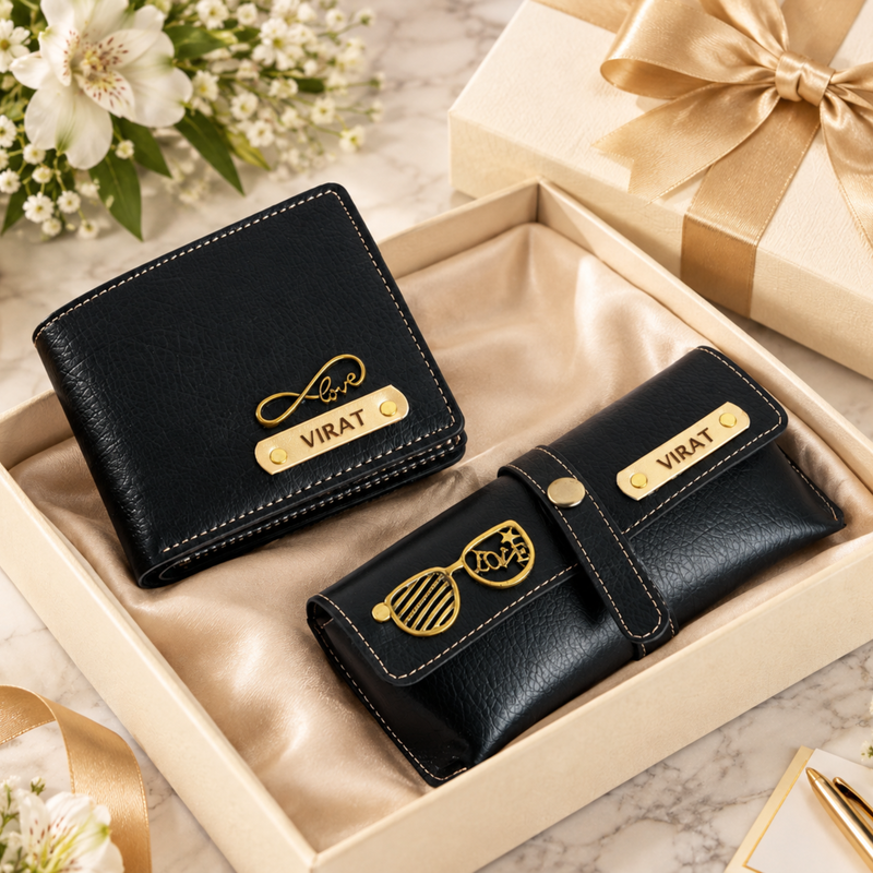 Nexon Customised Wallet & Eyewear Case Combo | Personalised Men Wallet and Premium Sunglasses Case Gift Set