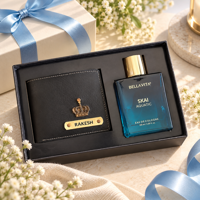 Nexon Men Wallet & Bellavita Perfume Gift Set | Personalised Wallet Combo with Premium Fragrance | Stylish Gift Hamper for Men