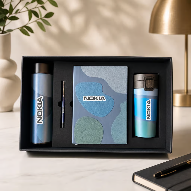 Personalized Doodle 4 in 1 Gift Set | Custom Name Diary Flask Travel Mug & Pen Combo | Corporate Birthday Office Gifting Set