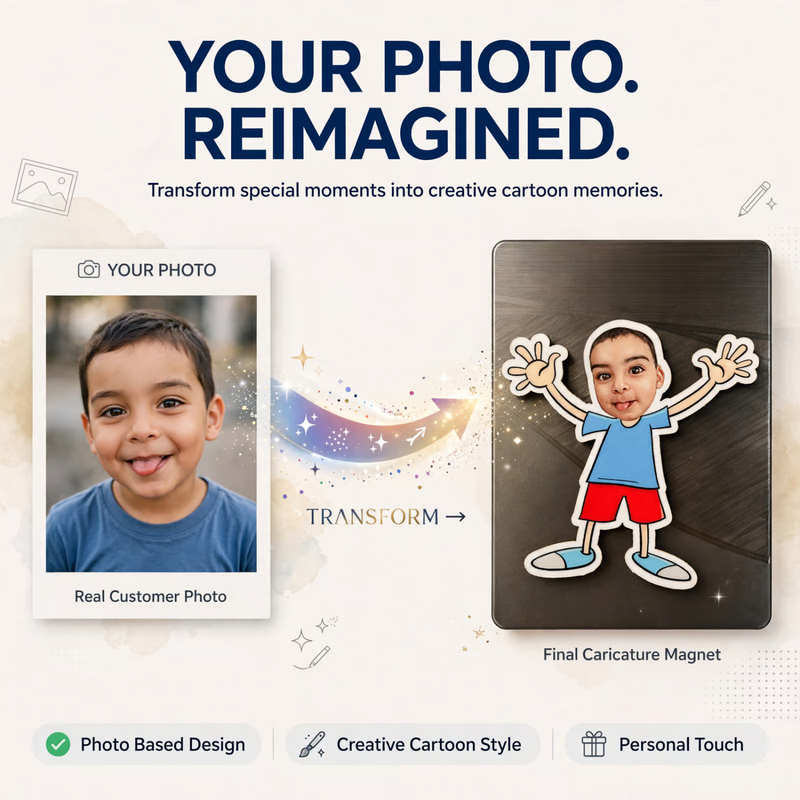 Caricature Magnets | Personalized Custom Photo Fridge Magnets | Cartoon Style Character Magnet for Home Décor & Gifting | Unique Memory Keepsake
