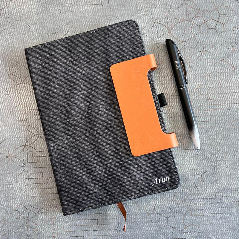 Glide Personalised Diary Pen Set | Premium Fabric Finish Diary with Custom Name & Matching Pen | Stylish Office Stationery Gift Set for Students Professionals