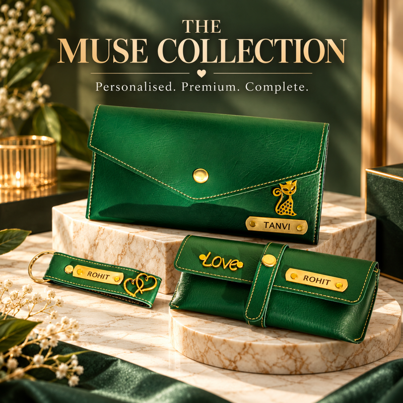 Personalised Muse Collection Gift Hamper | Premium Women Gift Set with Clutch, Passport Cover, Eyewear Case & Keychain