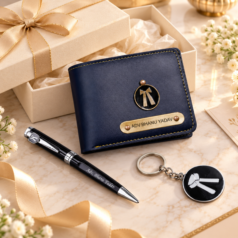 Personalised Prime Gift Set | Wallet Pen & Keychain Combo | 3-Piece Professional Gift Set for Men